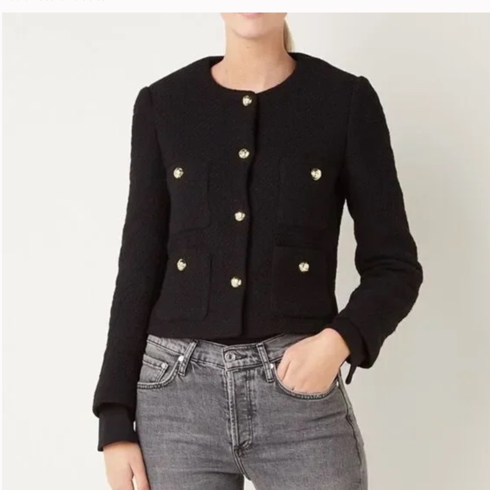 Mango Black Textured Jacket with Gold Buttons